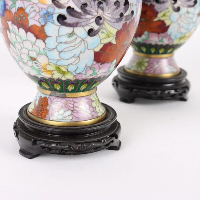 porcelain cloisonne vases china 1960s 1970s set of 2 6