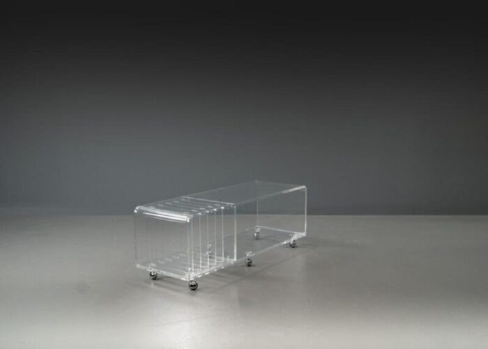 postmodern space age acrylic glass serving bar cart in the style of david lange 1960s 3173