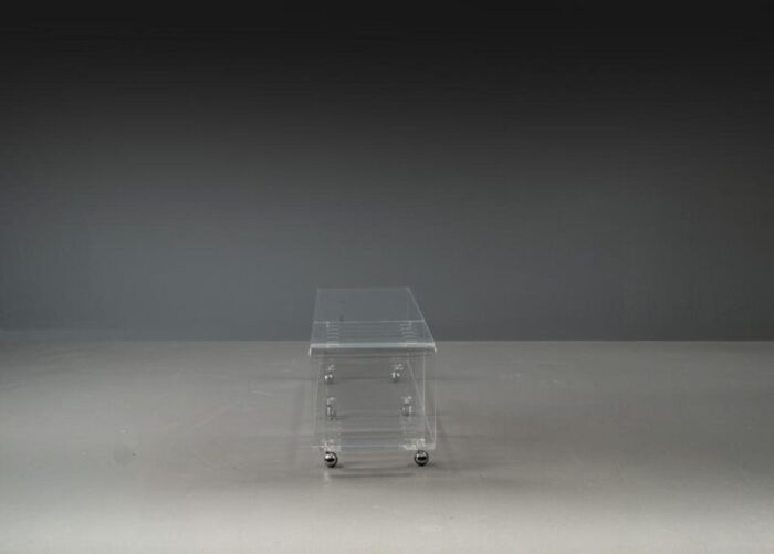 postmodern space age acrylic glass serving bar cart in the style of david lange 1960s 7392