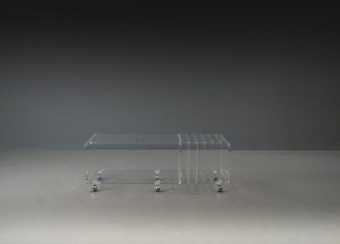 postmodern space age acrylic glass serving bar cart in the style of david lange 1960s 8519