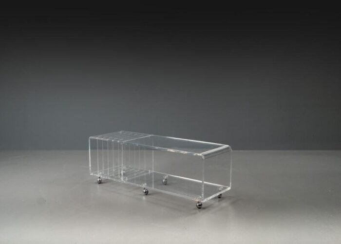 postmodern space age acrylic glass serving bar cart in the style of david lange 1960s 9030