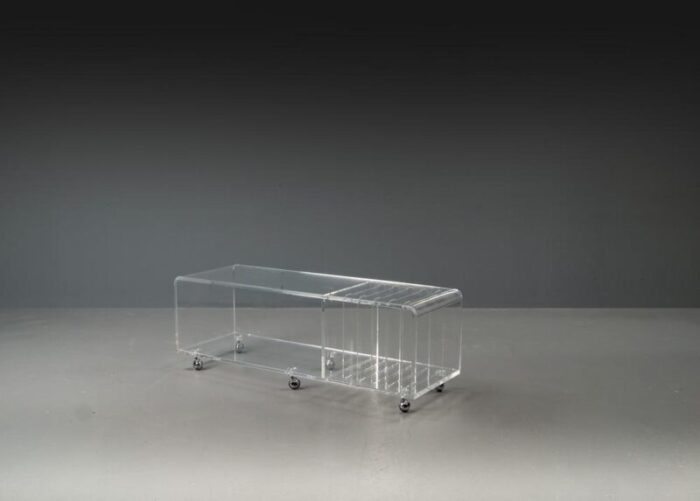 postmodern space age acrylic glass serving bar cart in the style of david lange 1960s 9039