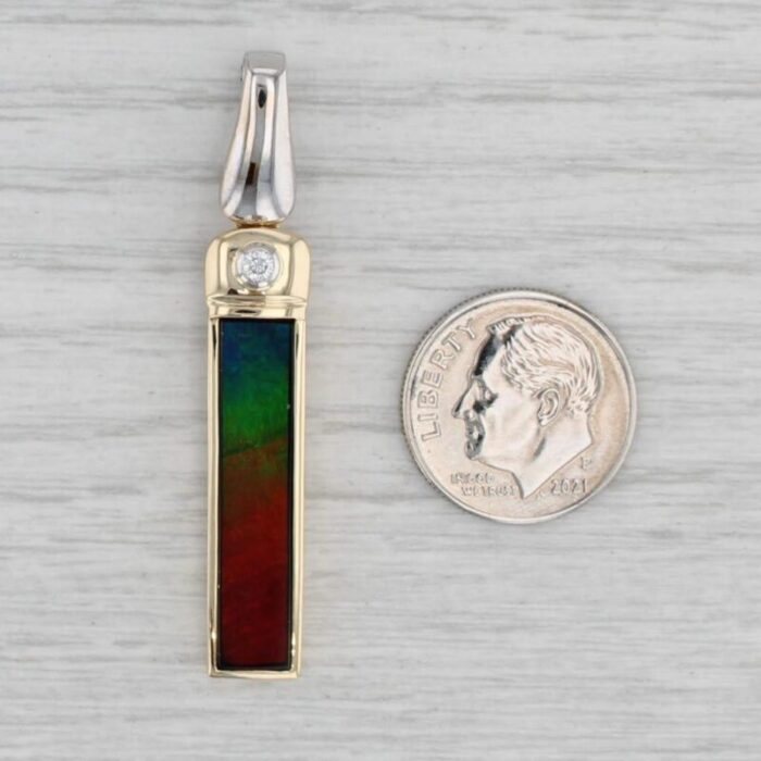 rainbow ammolite diamond pendant 18k yellow white gold enhancer drop 1753