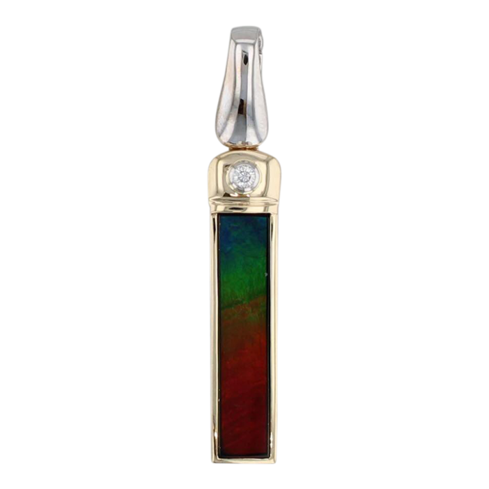 rainbow ammolite diamond pendant 18k yellow white gold enhancer drop 2195