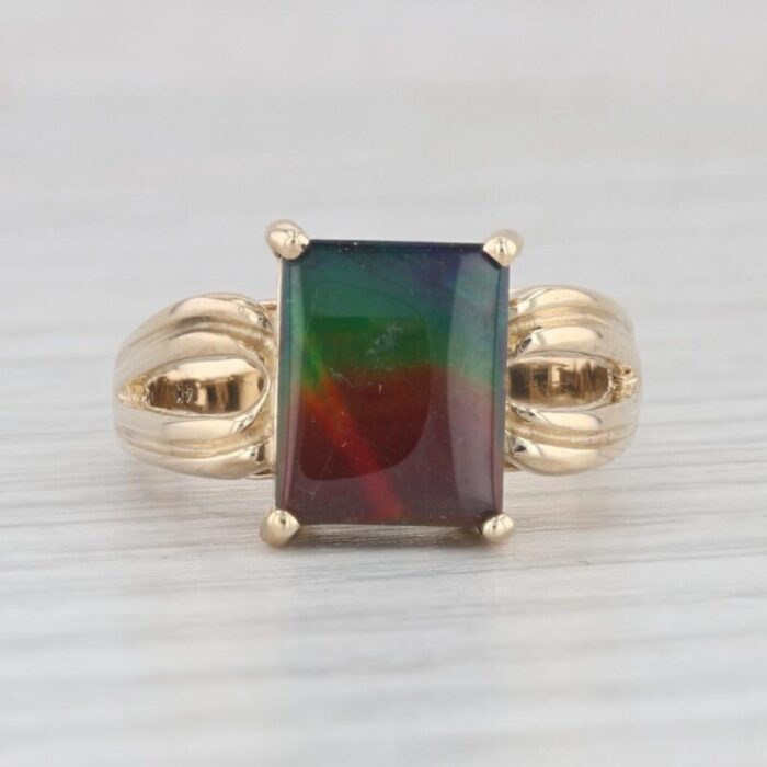 rainbow ammolite triplet solitaire ring 14k yellow gold size 65 1424