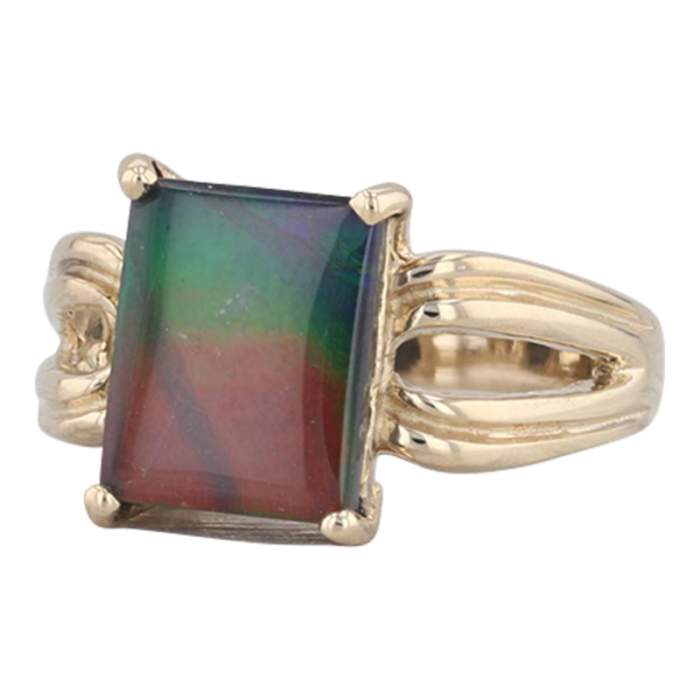 rainbow ammolite triplet solitaire ring 14k yellow gold size 65 9174