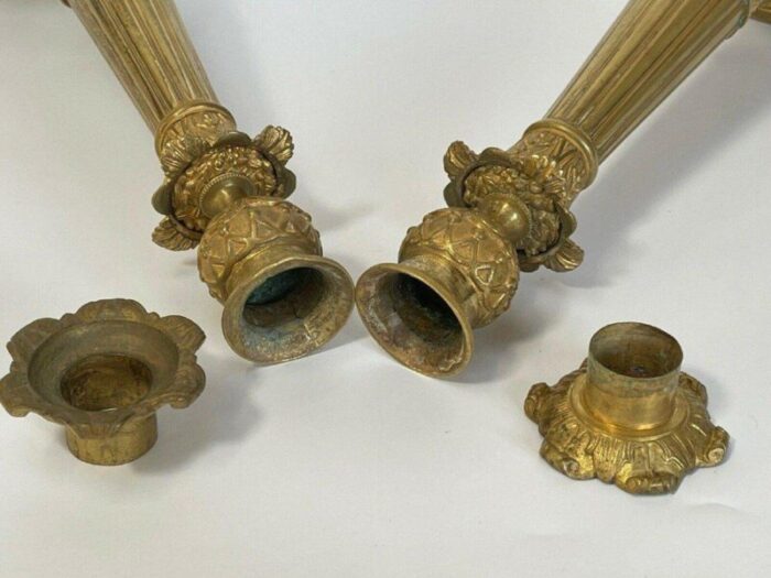 restoration period bronze candleholders with gilding set of 2 3