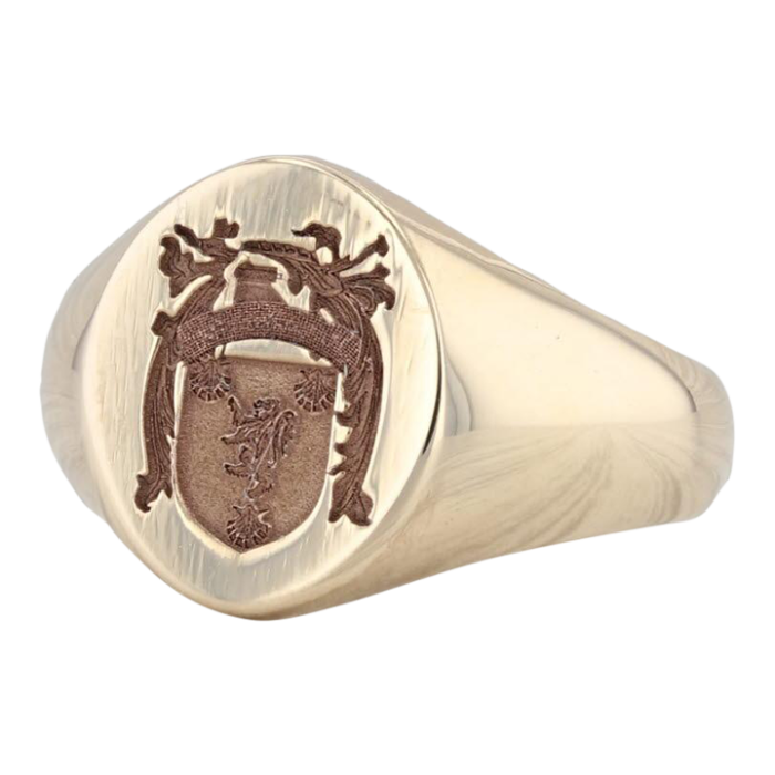 reynolds family crest signet ring 14k yellow gold wax seal coat of arms size 625 65 6960