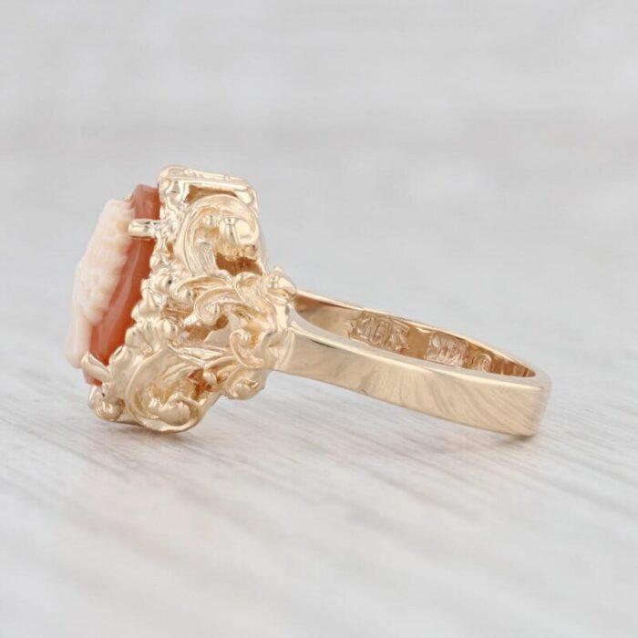 richard glatter cameo ring 14k yellow gold size 5 floral ornate carved shell 2438