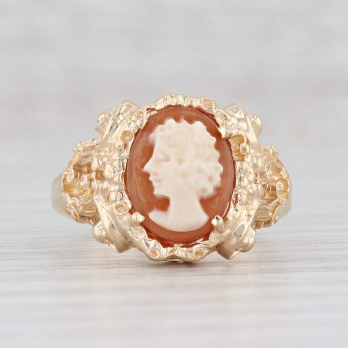 richard glatter cameo ring 14k yellow gold size 5 floral ornate carved shell 3263