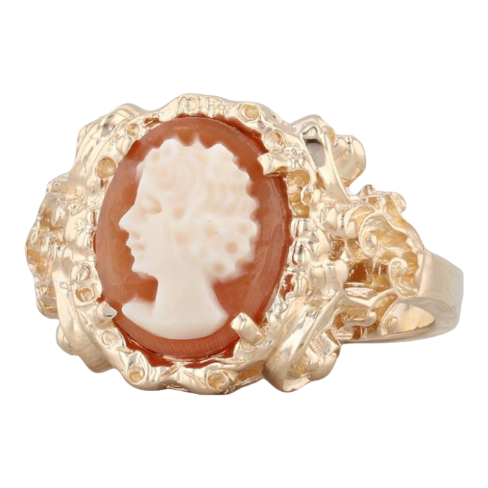 richard glatter cameo ring 14k yellow gold size 5 floral ornate carved shell 5940