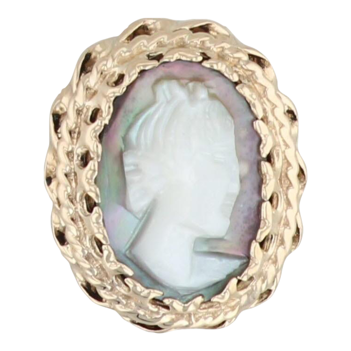 richard klein black mother of pearl cameo vintage slide charm 14k yellow gold 6058