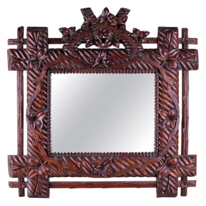 rustic german hand carved black forest wall mirror 1880s 1