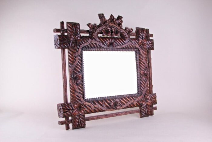 rustic german hand carved black forest wall mirror 1880s 2