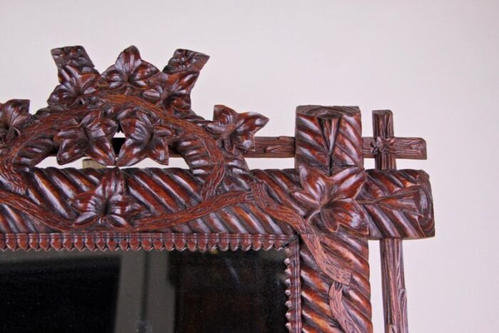 rustic german hand carved black forest wall mirror 1880s 5