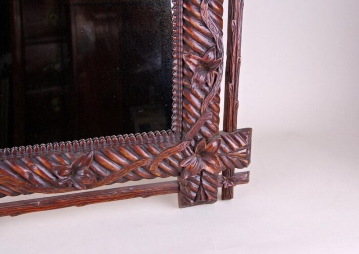 rustic german hand carved black forest wall mirror 1880s 6