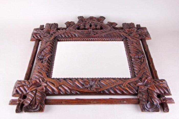 rustic german hand carved black forest wall mirror 1880s 7