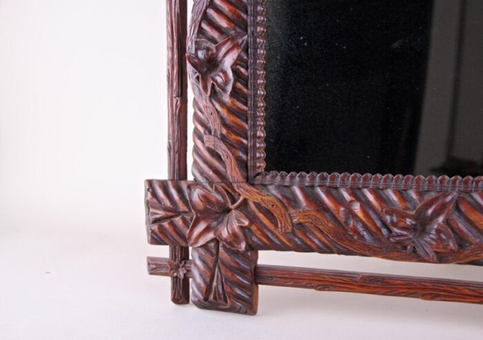 rustic german hand carved black forest wall mirror 1880s 8