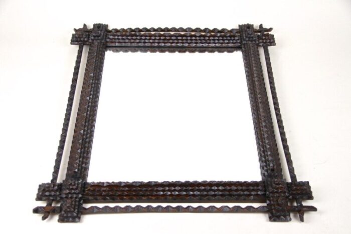 rustic hand carvedtramp art wall mirror 1870s 9