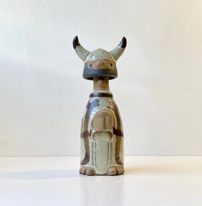 scandinavian modern viking figurine in glazed ceramic 1970s 1