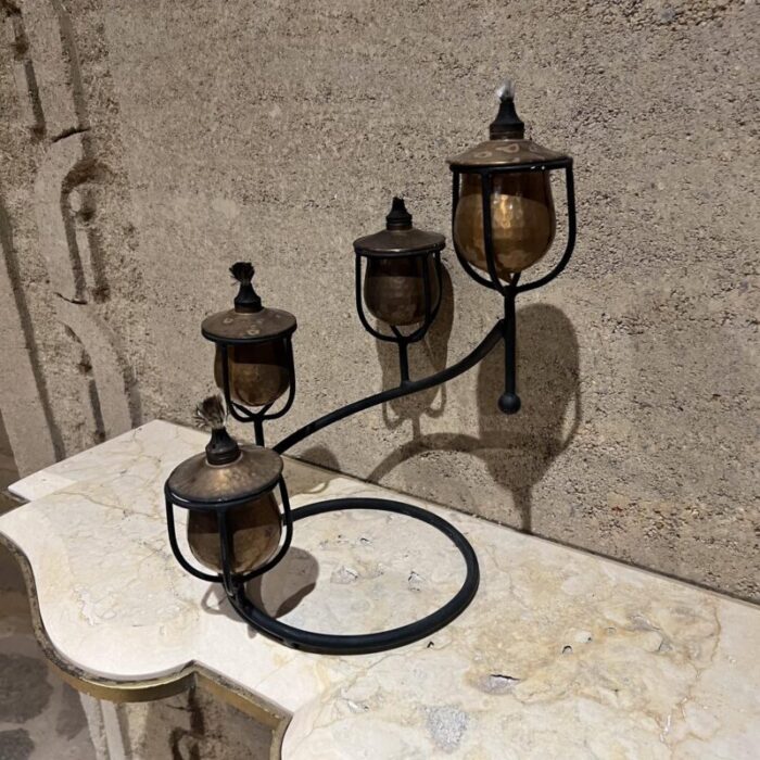 sculptural spanish candelabra cast iron brass four arm lamp 0811