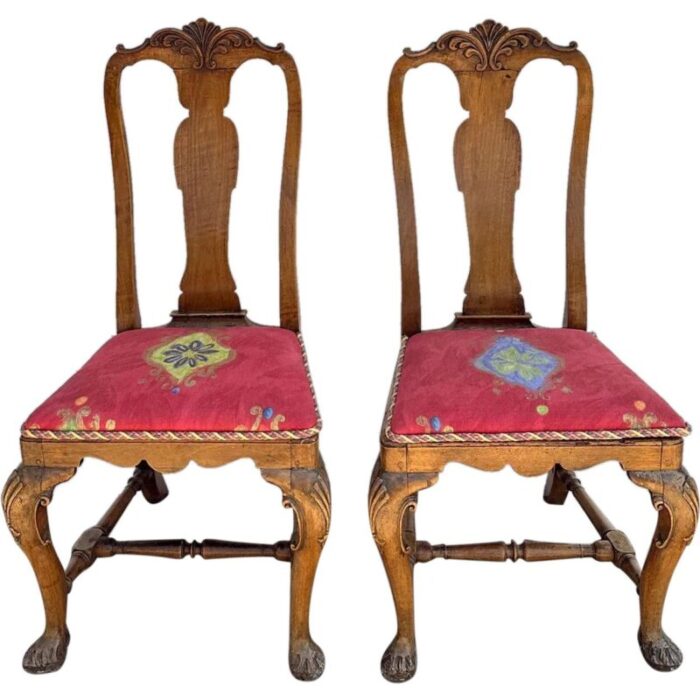 set of 10 englishirish queen anne style walnut upholstered seat dining chairs 2501