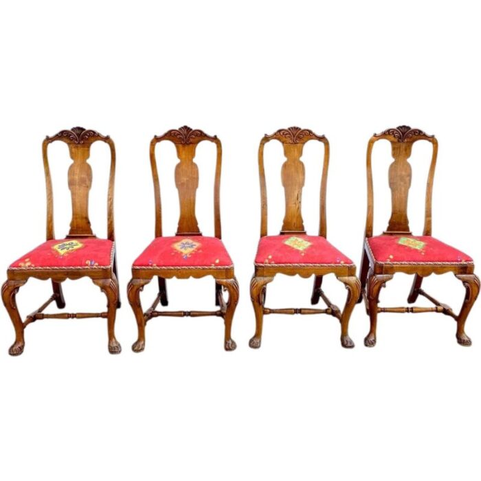 set of 10 englishirish queen anne style walnut upholstered seat dining chairs 3530