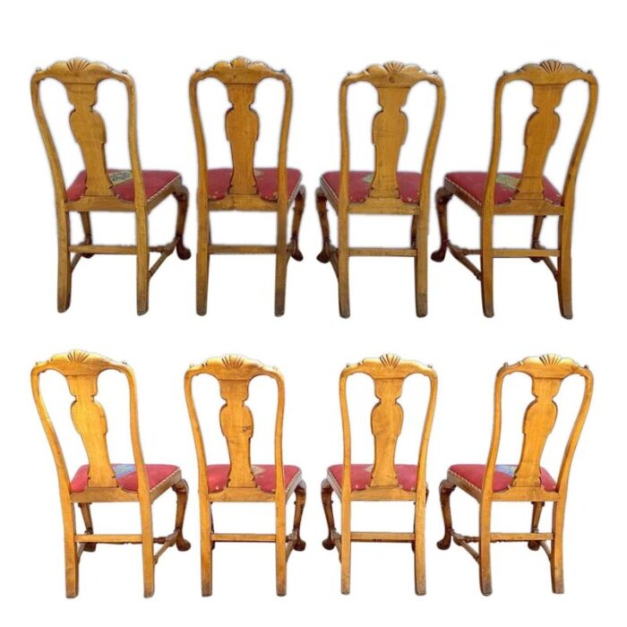 set of 10 englishirish queen anne style walnut upholstered seat dining chairs 5506