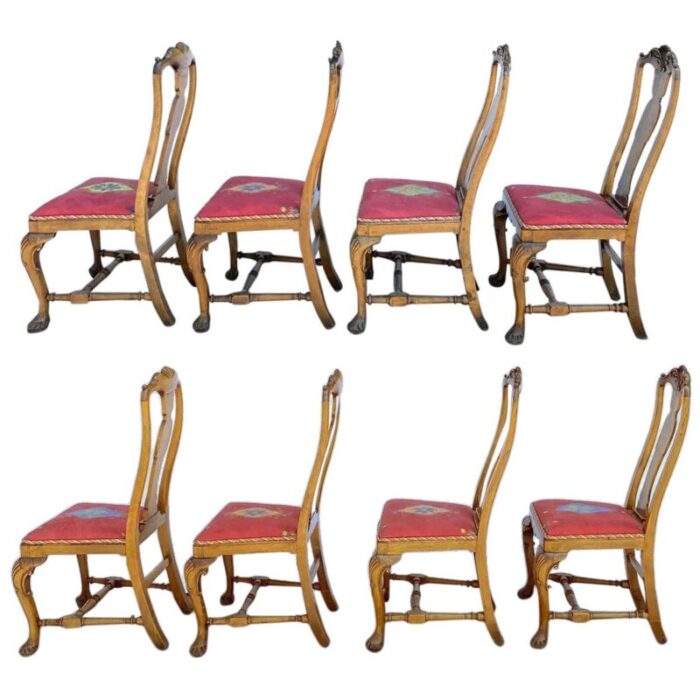 set of 10 englishirish queen anne style walnut upholstered seat dining chairs 7259