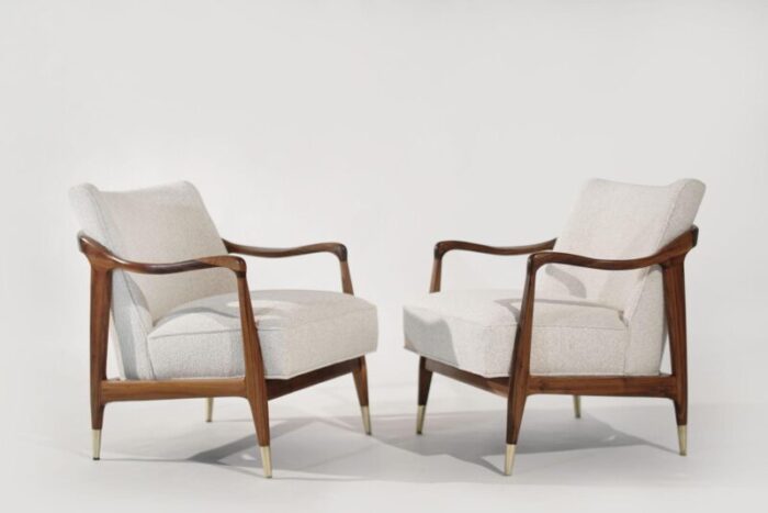 set of gio ponti style sculpted walnut lounge chairs circa 1950s 3484