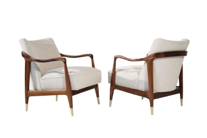 set of gio ponti style sculpted walnut lounge chairs circa 1950s 4495