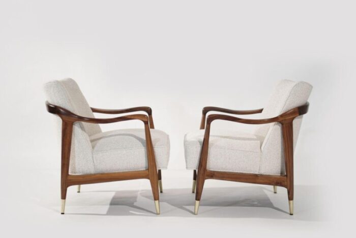 set of gio ponti style sculpted walnut lounge chairs circa 1950s 4818