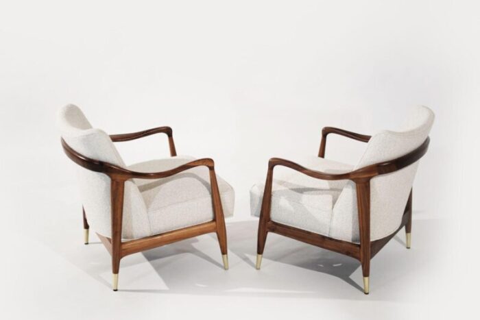 set of gio ponti style sculpted walnut lounge chairs circa 1950s 5930