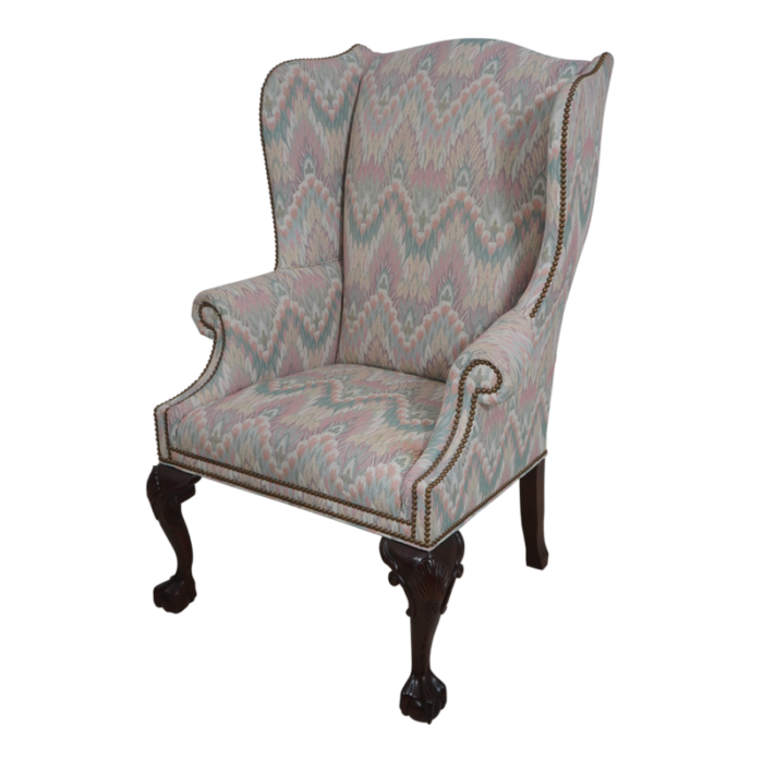 sherrill large ball and claw upholstered wing chair 6636