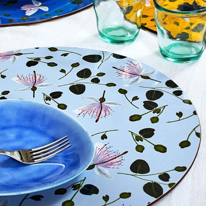 shiny water green cape flowers placemat by mariavi 2