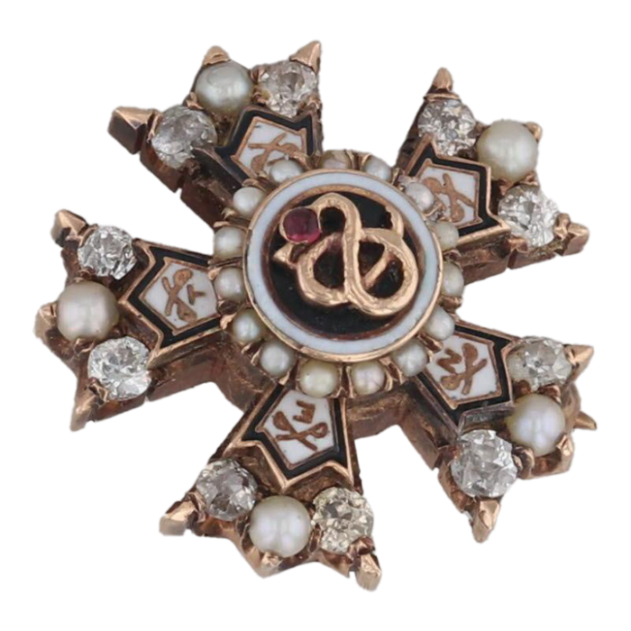 sigma nu snake badge 10k gold pearl ruby diamond vintage fraternity pin 9872