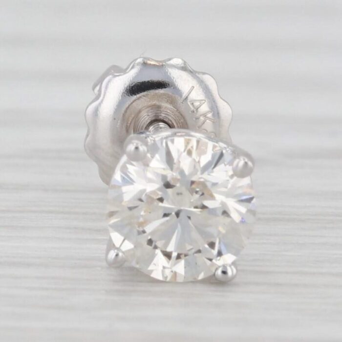 single 062ct diamond stud earring 14k white gold round solitaire 3076