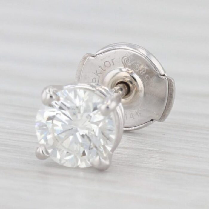 single 062ct round diamond solitaire stud earring 14k white gold 6347