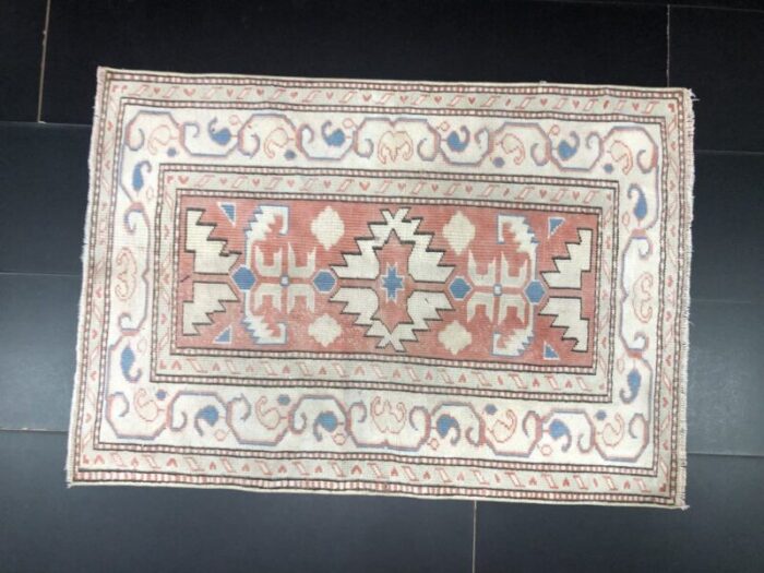 small vintage ethnic design wool area rug 2