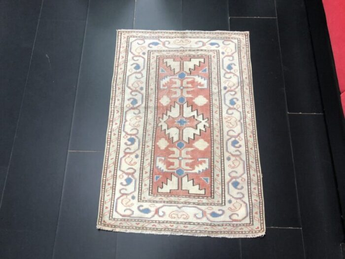 small vintage ethnic design wool area rug 3