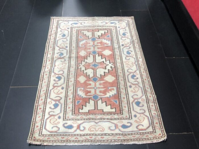 small vintage ethnic design wool area rug 5