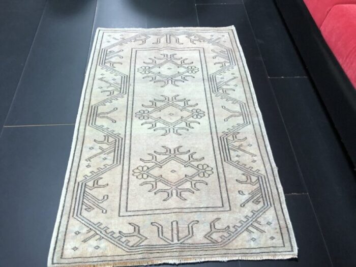 small vintage turkish neutral area rug 3