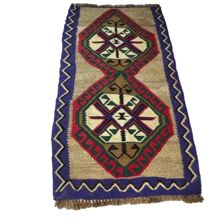 small vintage turkish traditional kilim rug 4