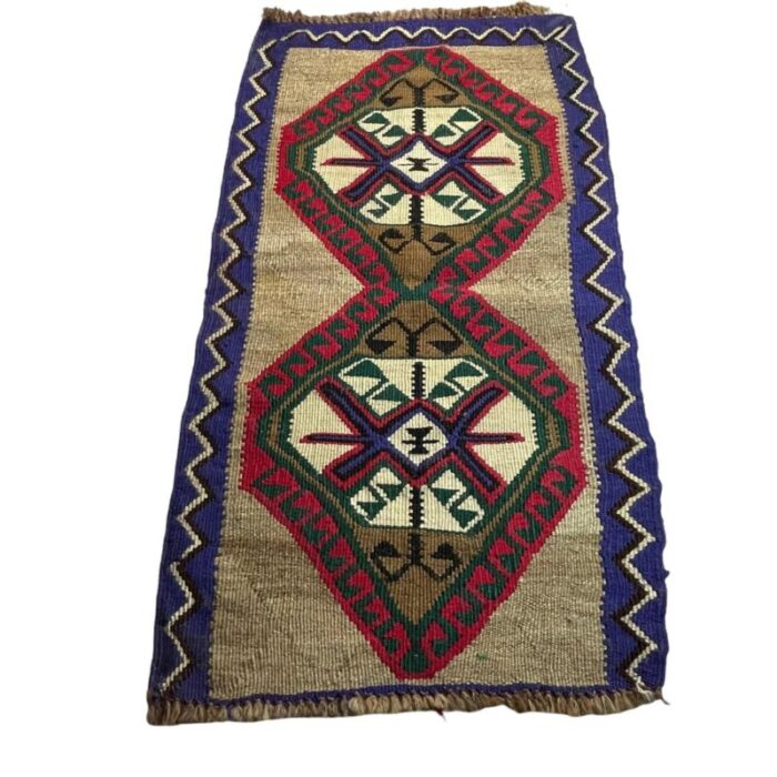 small vintage turkish traditional kilim rug 8