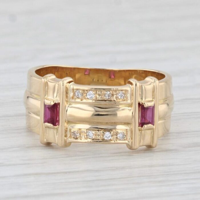 sonia rykiel 024ctw ruby diamond ring 18k yellow gold size 725 wide band 8594