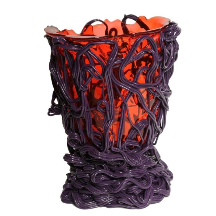 special clear red and matt purple spaghetti vase by gaetano pesce for fish design 1