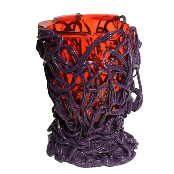 special clear red and matt purple spaghetti vase by gaetano pesce for fish design 2