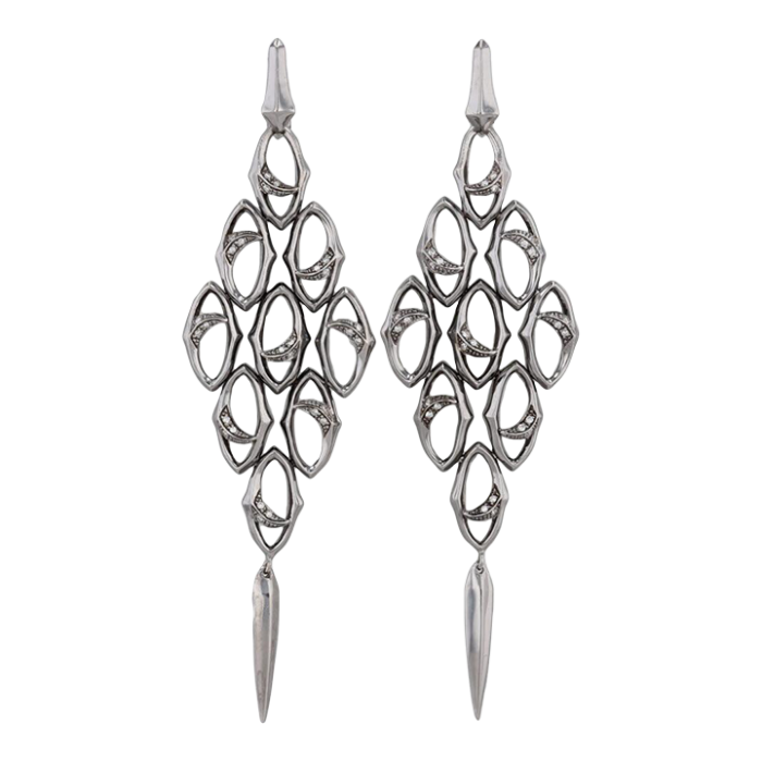 stephen webster 018ctw diamond mesh earrings sterling silver 14k gold statement 2 pieces 3238