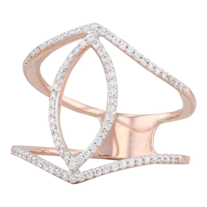 stylized diamond ring 14k rose gold size 65 open marquise 0704