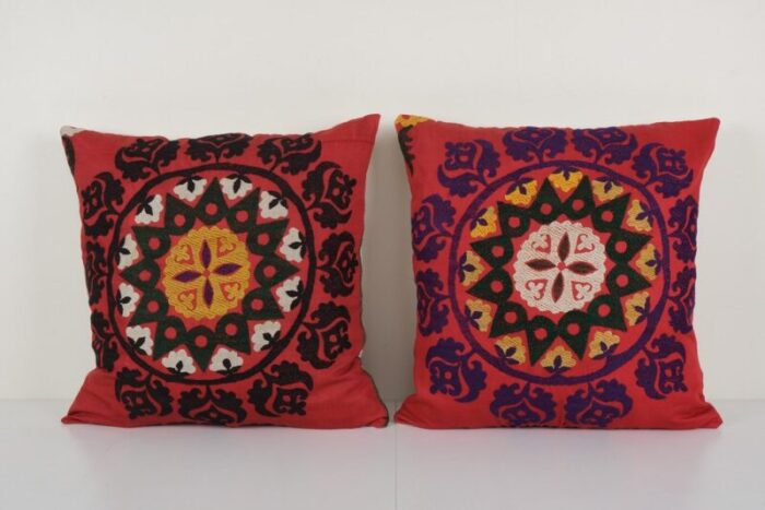 suzani red cushion covers set of 2 1